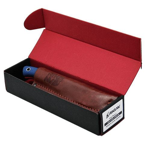 Нож Fang L в подарочной упаковке Рукоять - Микарта синяя, насечка